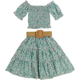 Kids Toddler Girl Ruffled Tutu Off The Shoulder Crop Tops + Maxi Tutu Long Skirts Dress with Waistband Summer Clothes (Daisy Tutu,18-24 Months)