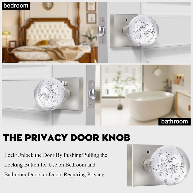 HIEMEY Glass Door Knobs Interior with Lock, Crystal Door Knobs