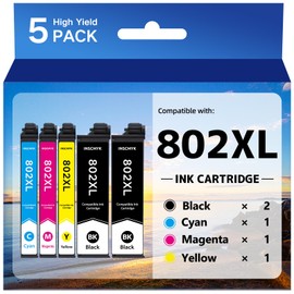 INSCMYK 802XL Ink Cartridges for Printer Remanufactured for 802 Ink Cartridges Combo Pack 802 XL T802 T802XL for WF-4720 WF-4740 WF-4734 WF-4730 EC-4040 EC-4030 EC-4020 Printer (5 Pack)