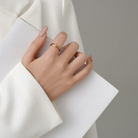 VQYSKO Triple Interlocked Rolling Ring for Women-Stainless Steel Stacking Cross Rings in Silver/Gold/Rose gold Minimalist Promise Ring for Love/Engagement/Wedding, Size 4-12 (Rose Gold, 3)