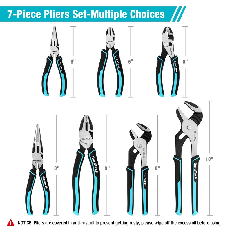 DURATECH 7-Piece Pliers Set with Rolling Pouch, Premium Cr-Ni Construction
