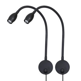 Agese LED Reading Lamp 3W Warm White 3000K for Reading Books Black Plug Cord 2PCS