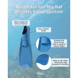 TUSA Sport Full Foot Rubber Snorkeling Fin, Small (5-7), Blue