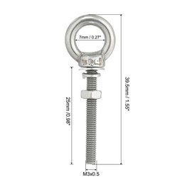 QUARKZMAN M3 1/8 x 0.98 Inch Stainless Steel Eye Bolts Thread Screw Eye Bolt Shoulder Ring with Nuts Washers for Lifting Hanging, Set of 2