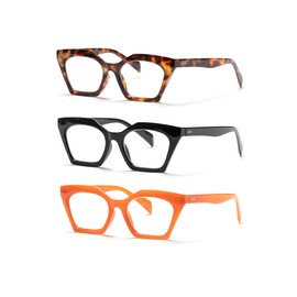 PEYEOISD 3 Pack Oversized Fashion Cat Eye Reading Glasses 2.0 Women, Large Anti Blue Light Cateye Reader Flexible Spring