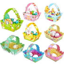 Easter Basket, Easter Gifts for Kids, 8 Pcs Easter Basket With Handle Cute Bunny Rabbit Chicks DIY Easter Basket Craft Sets, for Kids Easter Treat Boxes Happy Easter Gift Box Easter Party Favor