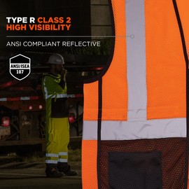 Ergodyne GloWear 8210Z-BK Class 2 Safety Vest, Hi Vis Mesh, Reflective, Black Front, Zipper