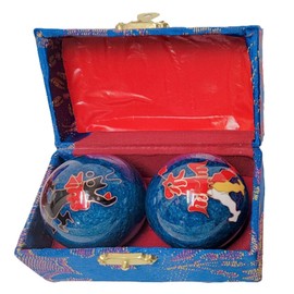 健康ボール、龍鳳デザイン、赤/青、4.5cm、2個セット、化粧箱付き (青)