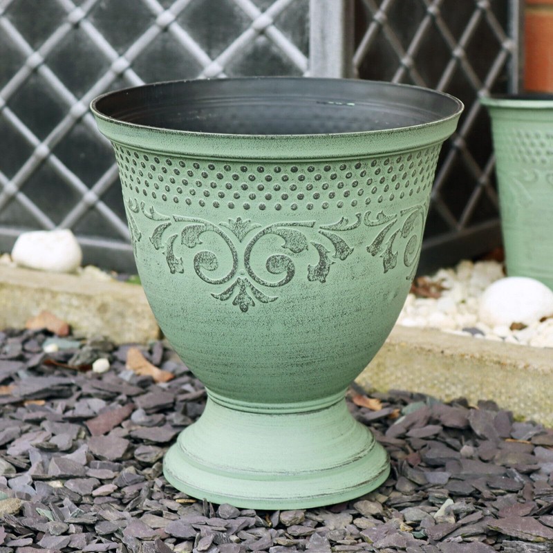 Darthome Patina Urn Planter 21cm Aged Green Plastic Round Classic