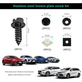 NYTKL 8PCS License Plate Screw Kit, Rust-Proof Stainless Steel Car Tag Fasteners Kit for Front & Rear Plates, Anti-Rattle Self Tapping Mounting Bolts for Licence Plate Frame Cover (Black)