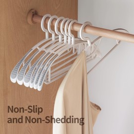 LANZYLO Non-Slip Hangers, Heavy Duty, Durable, Plastic Hanger with Rubber and Horizontal Bar for Closet, Coats, Pants, Shirts, White (20 Pack 16.3 inch)
