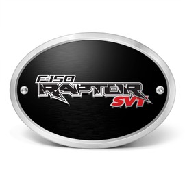 iPick Image Made for Ford Raptor SVT 3D Logo on Black Oval Billet Aluminum 2 inch Tow Hitch Cover