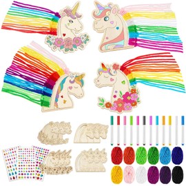39 Teile Set Einhorn Bastelset, Steckenpferd Bastelset, Steckenpferd Basteln, Ideal Für Schule, Kunstunterricht, Geburtstagsparty, Geschenk Für Kinder - Mit 12 Holz-Einhörnern, 12 Farbstiften