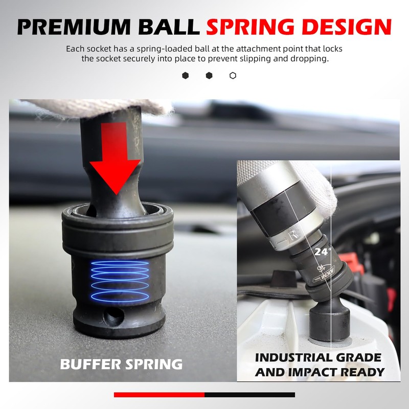 AKM TOOL 3/8" Drive Universal Impact Socket Set, 20 Piece