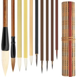 Linkstyle Chinese Calligraphy Brush Set, Mixed Size Japanese Kanji Sumi Brush Painting Ink Brushes for Beginners, 10PCS