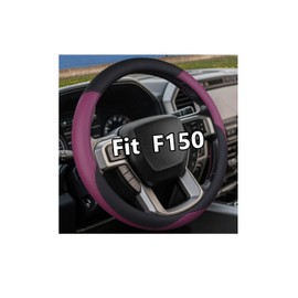 Nappa Leather Steering Wheel Cover for Ford F150/F250/F350, 15.5-16 Inch Truck Steering Wheel Grip, Breathable & Anti-Slip, Premium Semi Car Accessories (Purple-1)
