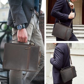 Polare Full Grain Cowhide Leather Bible Cover Church Bag Bible Protective Book Holder Carrying Case Folder Organizer Portfolio (Dark Brown with Shoulder Strap)