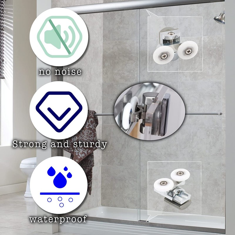 4pcs Shower Door Twin Rollers - 2 Top & 2