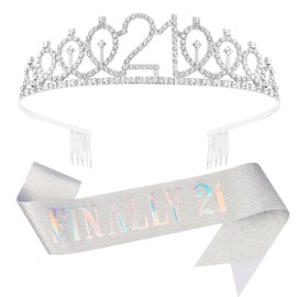KICOSY 21st Birthday Crowns and Sashes for Women Girls, Princess Tiara Birthday Sash Birthday Headpieces for Party Hair Accessories Gifts