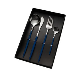 Exquisite Stainless Steel Western Cutlery Set, Portugal Knife, Fork And Spoon Cutlery Four-piece Set, Gift Box, Gift Set (Blue Silver)