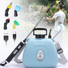 GOCHIFIX Electric Garden Sprayer 2.1 Gallon, 4 Mist Nozzles, Telescopic Wand, Adjustable Shoulder Strap, USB Rechargeable Waterproof Handle, Automatic Plant Mister for Lawn Garden