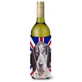 Caroline's Treasures SC9890LITERK Blue Tick Coonhound with English Union Jack British Flag Wine Bottle Hugger Bottle Cooler Sleeve Hugger Machine Washable Collapsible Insulator Beverage Insulated Hold