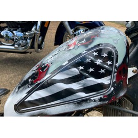 Motorcycle Gas Tank Decals/Sets - for Harley Davidson Sportster Honda Shadow Suzuki Kawasaki Indian Yamaha (American Flag - Tactical - Black & White - 2pc Side Tank Decals)