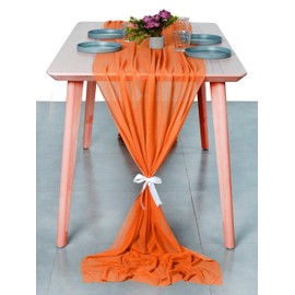 VDS 10ft Chiffon Table Runner 29x120 Inches Shimmer Sheer Centerpiece Cloth for Wedding Bridal Shower Birthday Graduation Engagement Ceremony Event Party Banquet Table Decoration (2 PC)(Orange)