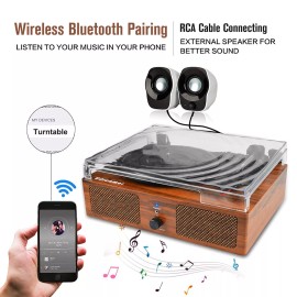 Udreamer Vintage Bluetooth Turntable Record Player with Built-in Speakers RCA Output