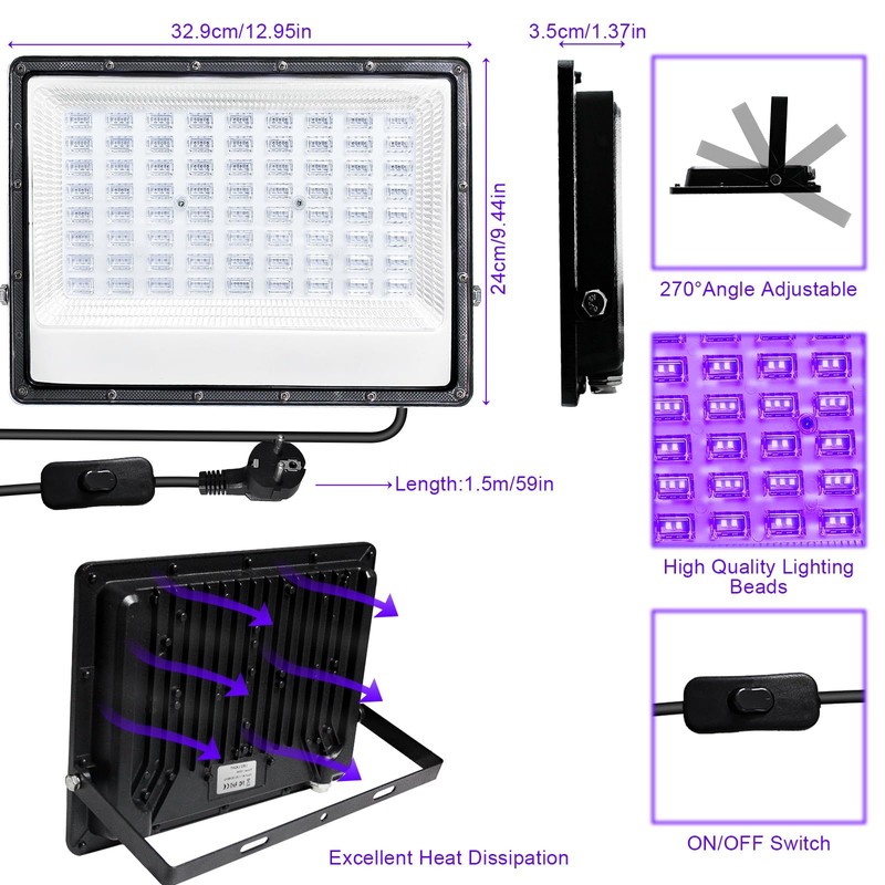 UV Black Light Spotlight 150 W, LED Black Light Lamp