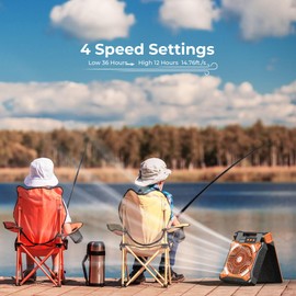 KITWLEMEN Upgraded Solar Camping Fan with Lantern - Rechargeable Battery Operated Fan, 36H Run Time Max, 4 Speeds, 8H Timer, 90° Adjustable Portable Desk Fan for Camping, Power Outage, Outdoor Use