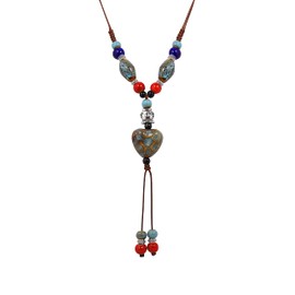 MINACHI Boho Hippie Colorful Ceramic Grey Heart Bead Strand Necklace for Women Bohemian Jewelry Gift