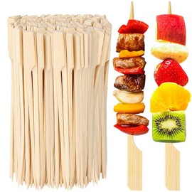 200 PCS 8 Inch Bamboo Skewers for Appetizers, Toothpicks, Cocktail Picks for Drinks, Fruit Kababs, Sausage, Barbecue Snacks, Natural Wooden Paddle Skewer Mini Food Sticks, Charcuterie Accessories