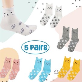 5-Pair Set of Cat Socks for Women (Sizes 4-7) - Cozy Cotton Blend, Cute Cat Prints, Durable & Versatile, Perfect for Daily Wear or as a Gift
