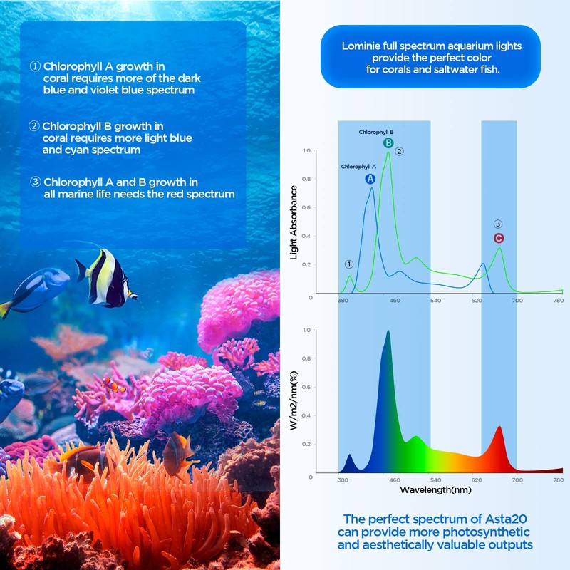 Full Spectrum Aquarium Light, Adjustable Saltwater Super Bright Fish Tank