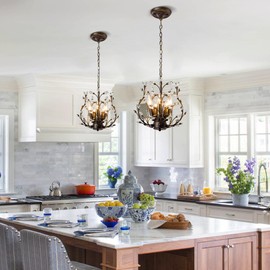 JC TOPA 5-Light Vintage Crystal Branch Chandelier Farmhouse Hanging Pendant Light Fixtures for Living Room Dining Room Foyer Kitchen Island Hallway, Aged Bronze