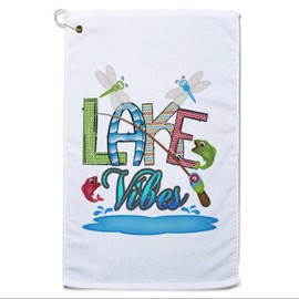 Style In Print Fathers Day Golf Towel Lake Vibes Dragon Fly Fishing Rod Fish Sea Cotton Bag Accessories White Design Only