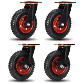 ZDNEY 8"x2" Heavy Duty Casters Set of 4, 3600LBS Capacity Solid Rubber Wheels(Knobby Tread), Workbench, Dolly, Cart, Trolley, Wagon, Toolbox & Chicken Coop (2 Brake &2 Swivel)