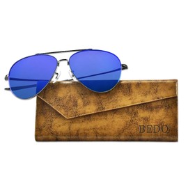 BEDO Non-polarized Mirrored Sunglasses for Men Matel Frame Cool Oval Glasses