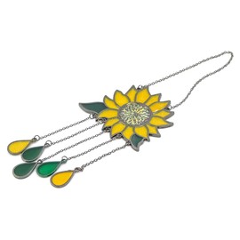 Sarini Sunflower Wind Chime Sun Flower Hanging Sign Dripping Pendant Stained Suncatcher Garden Ornament Decor For Outdoor Indoor Home Bedroom Living Room Window