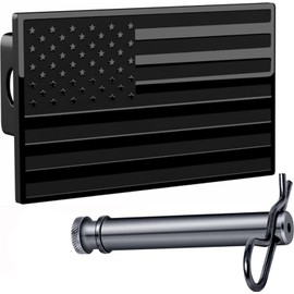 5"x3" American Black Flag Metal Hitch Cover (Fits 2.5" Receiver, Black)