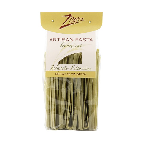 ZPasta Jalapeno Fettuccine - Pasta artesanal de corte bronce, 12 oz 1 paquete