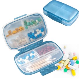 Organizador de pastillas,Pastillero portátil con 7 compartimentos, Pastillero Semanal Pequeño, Organizador de píldoras de viaje, Caja sellada para medicamentos diarios (Azul)
