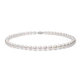 7.5-8mm Sterling Silver White Freshwater Cultured Pearl Necklace AA+ Quality, 17"