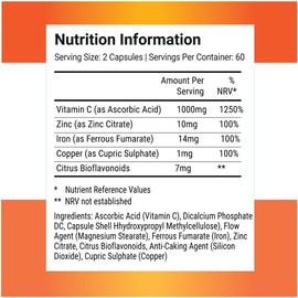 Nutri-Align Mega Vitamin C | 120 High Strength Vitamin C Capsules 1000mg Vit C per Serving - Vitamin C and Zinc, Iron & Copper Supplement | Vitamin C Supplements | Gluten & Sugar Free | Made in the UK