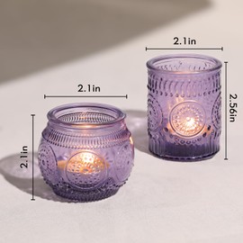 30pcs Assorted Purple Votive Candle Holders for Wedding Decorations, Boho Glass TeaLight Candle Holder, Wedding Table Centerpieces, Bridal Shower Decorations, Retro Purple Party Decor, Wedding Favors