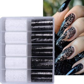 10 Stickers/Box White Nail Foil Lace Black Flower Spring Starry Sky Nail Decor Sticker Nail Art Foil