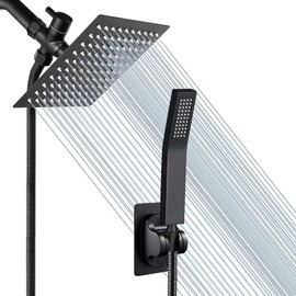 Rain Shower Head with Handheld Spray, 6'' Matte Black Shower Head with 78'' hose, High Pressure Hand Head Shower Heads, Anti-leak Rainfall Shower Head with Holder(Square, All Metal)