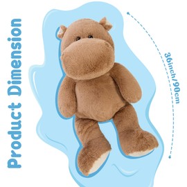 BENINY Giant Humongous Hippo Stuffed Animals 36", Oversized Toy Plush Gift for Kid, Brown