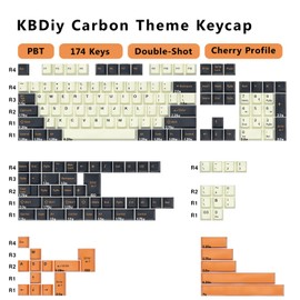 KBDiy Carbon PBT Double Shot Orange Keycap Set,174 Keys Retro Custom Key Cap Keycaps 60 Percent Cherry Profile Keycaps for 61/64/68/84/87/100/104/108 Mechanical Keyboard